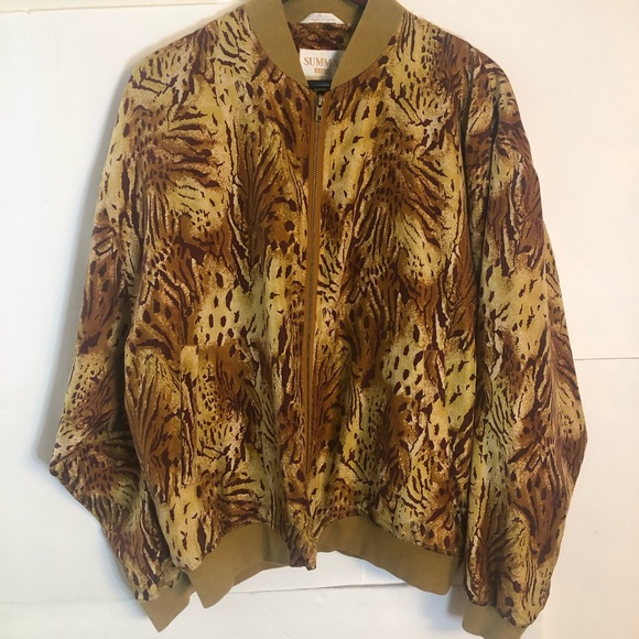 Summa Animal Print SIlk Bomber Jacket Size M - Picture 4 of 6